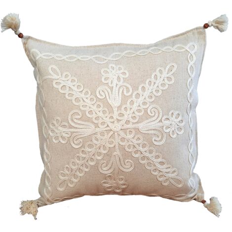 Funda de almohada decorativa natural FUNDA DE ALMOHADA DECORATIVA CON FLECOS FUNDAS DE ALMOHADA