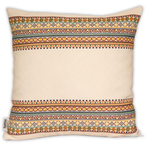 Funda de almohada folk Krzczonowski, beige