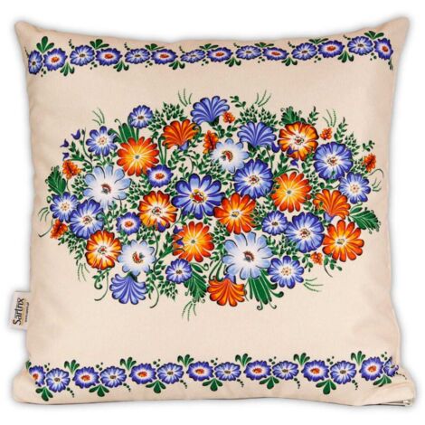 Funda de almohada folk Opole flores verano beige