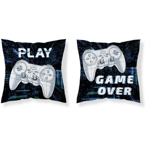 Funda de almohada infantil 40x40 azul marino y blanca, diseño "Game Over", MF 25 Kids 114