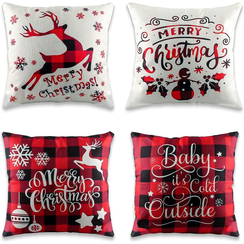 

Funda de almohada navideña, 4 piezas, funda de almohada navideña, funda de cojín de 45x45 cm, decoración con cremallera oculta, funda de almohada