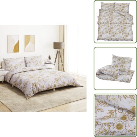 Funda de almohada - vidaXL Juego de funda nórdica algodón blanco y marrón 200x200 cm - Algodón