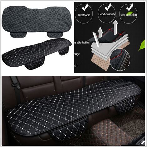 Funda de asiento de coche de cuero universal Funda de asiento delantero y trasero de coche Alfombrilla de cojín de silla (negro blanco, 1x funda de asiento trasero)