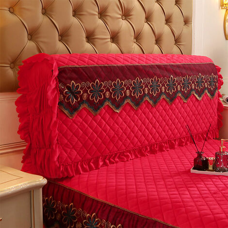 Funda de cabecero acolchada de felpa corta, cubierta de cabeza de cama de encaje, tamaño doble, a prueba de polvo, 220x60cm,Red,W200 x H60cm