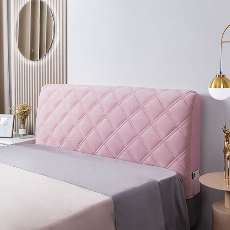 Funda de cabecero acolchada de terciopelo grueso, cubierta de cabecera de cama acolchada de felpa corta, todo incluido, de lujo, Color sólido,Pink,W230 x H70cm