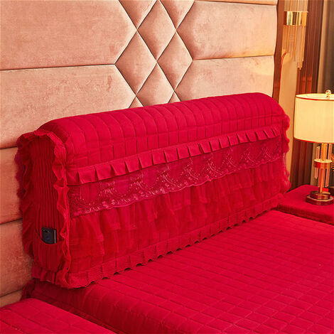 Funda de cabecero acolchada suave de doble cara, cubierta de cabecero de cama lateral de encaje de algodón grueso todo incluido, Color sólido, Rosa,1,W210cm x H65cm,CHINA