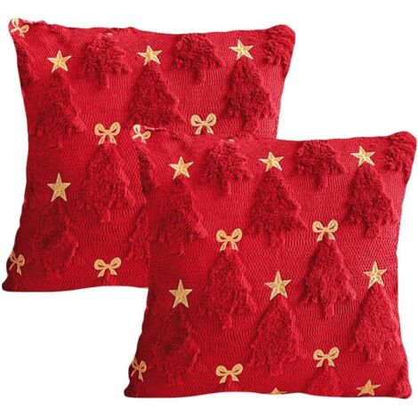 Funda de cojín con mariposa bordada y estrella de cinco puntas, diseño de árbol de Navidad, suave y afelpada, para sala de estar, dormitorio, nudo rojo, 45 x 45 cm
