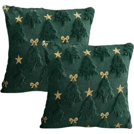Funda de cojín con mariposa bordada y estrella de cinco puntas, diseño de árbol de Navidad, suave y afelpada, para salón, dormitorio, lazo verde, 45 x 45 cm