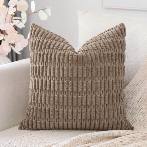 Funda de cojín cuadrada de pana, 40 x 40 cm, ultrasuave, con rayas bohemias. Ideal para sofá, sillón, dormitorio o coche. Color: marrón.