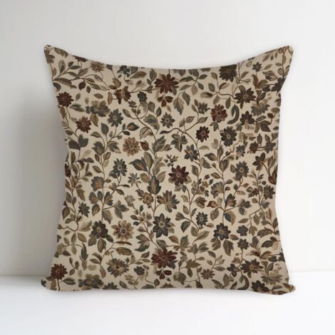 Funda de cojín cuadrada decorativa de terciopelo beige con estampado floral abstracto Art Déco (45 x 45 cm) para sofá y sillón.