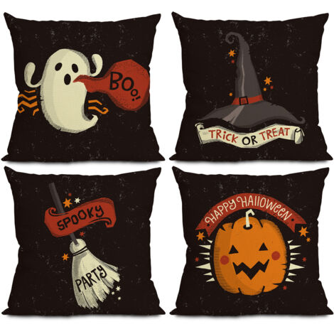 Funda de cojín de lino para Halloween, funda de cojín para fiesta de Halloween, funda de sofá, cojín de respaldo (45x45 cm)