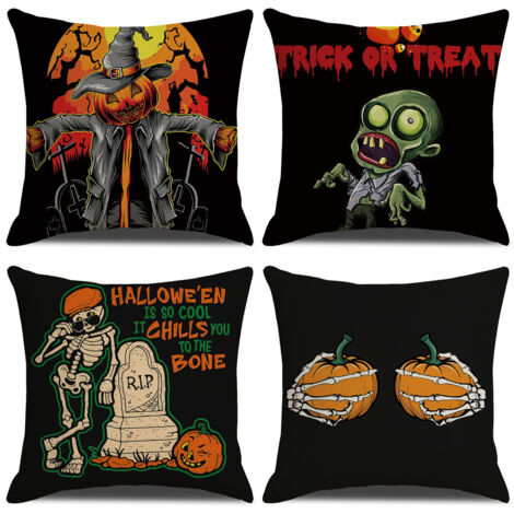 Funda de cojín de lino para Halloween, ideal para fiestas de Halloween, decoración navideña, funda de sofá o cojín (45 x 45 cm).