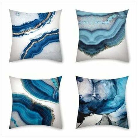 Funda de cojín decorativa de mármol azul con textura de mármol, acuarela, con fundas de almohada, funda de almohada de línea dorada para sofá, para dormitorio y coche, 45 x 45 cm