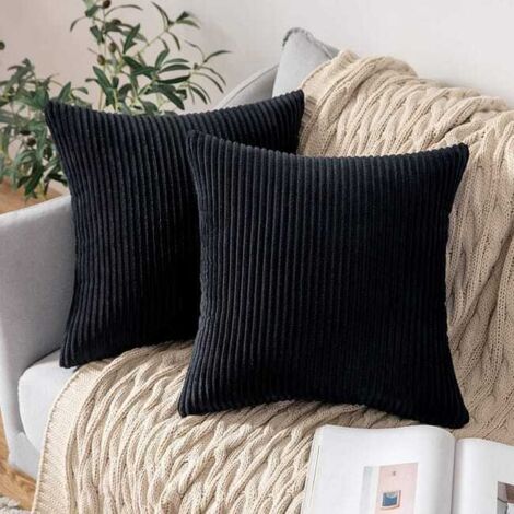 Funda de cojín decorativa de terciopelo, funda de almohada suave para sofá, sala de estar, sillón, juego de 2, 45x45cm, negro