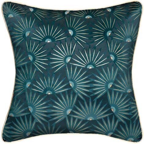 Funda de cojín Feel - terciopelo - azul pato y oro - 40x40 cm - Atmosphera créateur d'intérieur