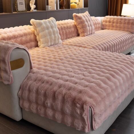 Funda de cojín para sofá, fundas de cojín de pelo suave y esponjoso, funda de almohada decorativa para sofá con cremallera invisible para sofá de dormitorio en invierno y Navidad - Rosa  90x180CM