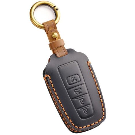 Funda de cuero genuino para llave de 4 botones para Toyota RAV4 Highlander Camry C-HR Avalon Corolla 4Runner Mirai Prius 2018-2025 (negra)