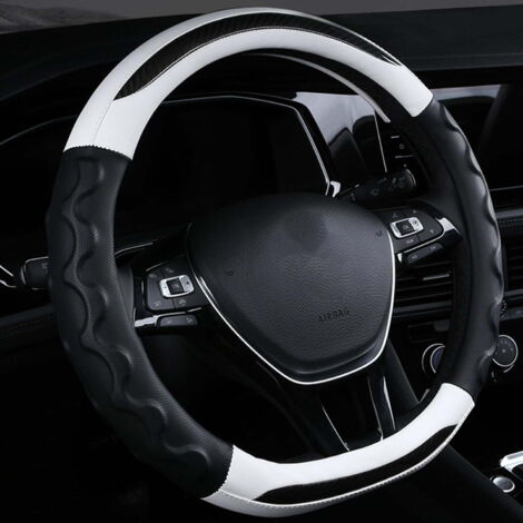 Funda de cuero para volante, antideslizante, de fibra transpirable, tipo universal, apta para la mayoría de los modelos de coche, disponible en blanco y negro, con forma de D.