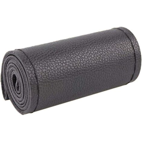 Funda de cuero suave para volante de coche, hecha con aguja e hilo, accesorios para el interior del coche, color negro.