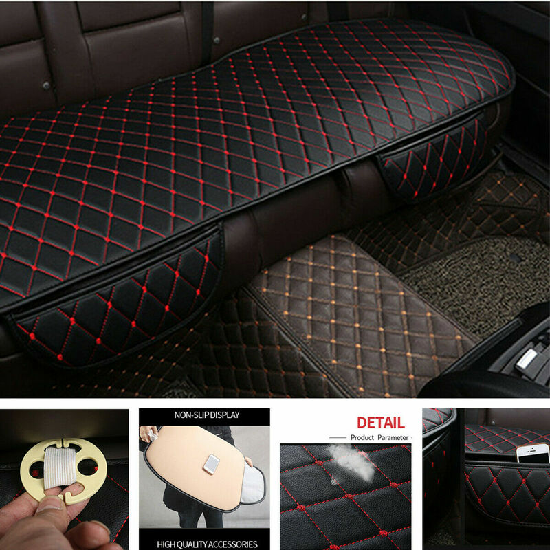 

Funda de cuero universal para asiento de coche, funda para asiento delantero y trasero, cojín para silla (rojo negro, 1x funda para asiento trasero)