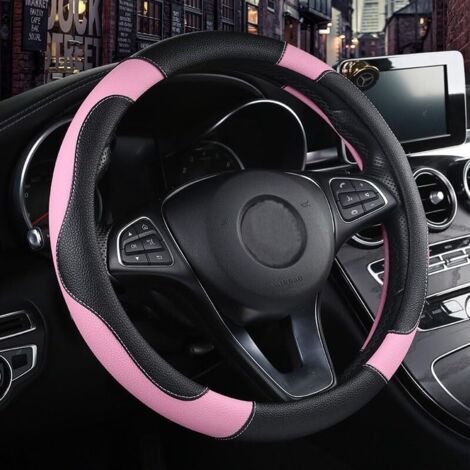 Funda de Piel sintética para Volante de Coche, Antideslizante, Transpirable, Estilo Deportivo, Color de Contraste rosado