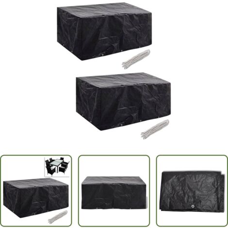 Funda de ratán -  Funda de muebles de jardín 2 uds set ratán 6 personas 10 ojales