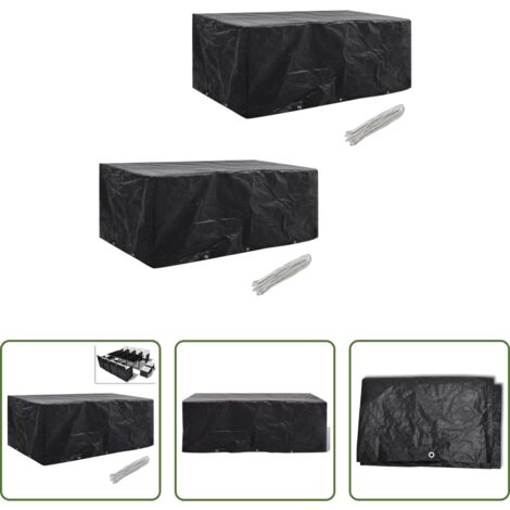 Funda de ratán -  Funda de muebles de jardín 2 uds set ratán 8 personas 10 ojales