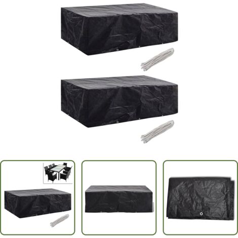 Funda de ratán -  Funda de muebles de jardín 2 uds set ratán 8 personas 10 ojales