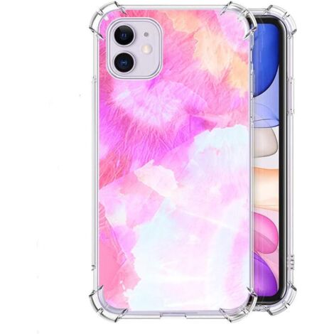 FUNDA DE SILICONA PARA APPLE IPHONE 11 CON PATRONES DE ACUARELA ROSA AMARILLO