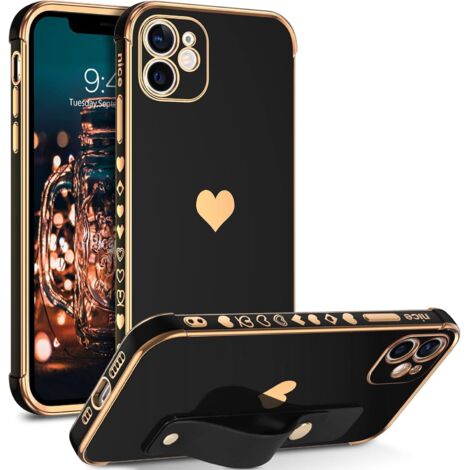 FUNDA DE SILICONA PARA APPLE IPHONE 12 CON MARCO NEGRO Y DORADO A2172