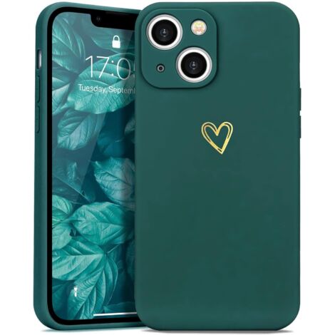 FUNDA DE SILICONA PARA APPLE IPHONE 13 FUNDA VERDE BOTELLA CORAZÓN DORADO A2482