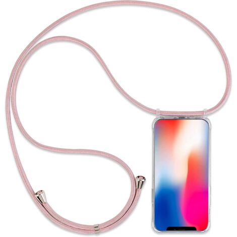 FUNDA DE SILICONA PARA APPLE IPHONE X/XS CON CORDÓN ROSA A1865