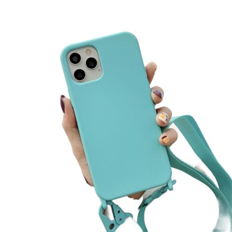 FUNDA DE SILICONA PARA IPHONE 13 PRO MAX MINT CON CORDÓN TRASERO