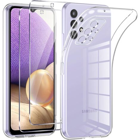 FUNDA DE SILICONA PARA SAMSUNG GALAXY A32 5G TRANSPARENTE + 2X CRISTAL TEMPLADO