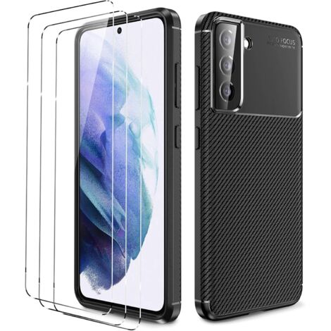 FUNDA DE SILICONA PARA SAMSUNG GALAXY S21 FE 5G NEGRO CARBONO 3X CRISTAL