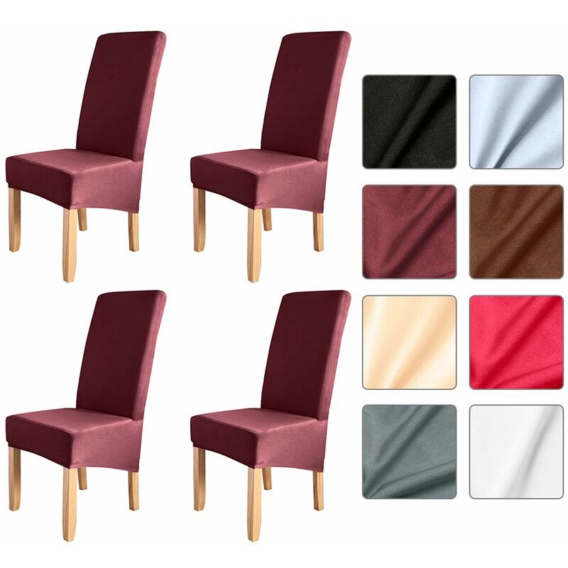 

Funda de silla de color solido 4pcs, protector de silla elastico antideslizante extraible lavable,Vino rojo