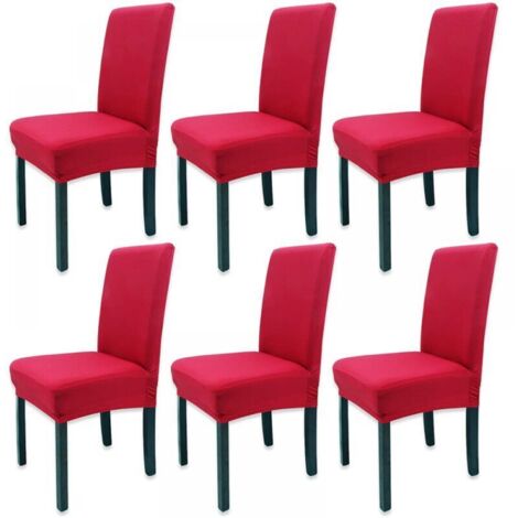 Funda de silla elástica universal de 6 piezas, color sólido, todo incluido (rojo), juego moderno