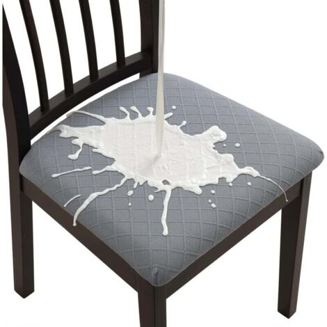 Funda de silla jacquard impermeable gris de 4 piezas, funda para asiento de comedor, cocina, oficina y hotel (sin respaldo)