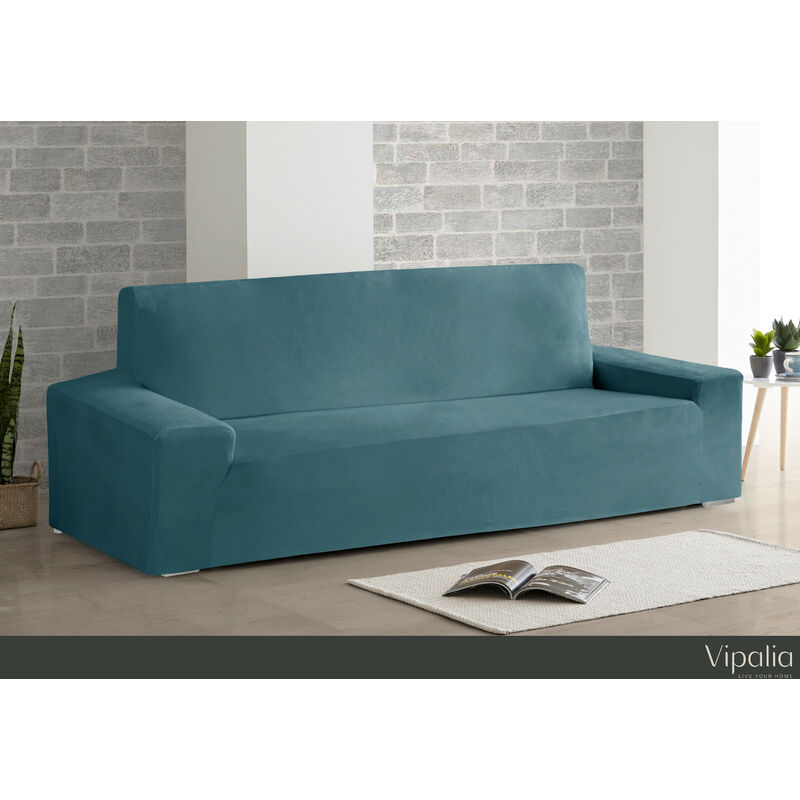 

Vipalia - Funda de Sofa Bielastica Adaptable Terciopelo. Protector Cubre Sofa Velvet. Azul 3 Plazas(175-225cm)