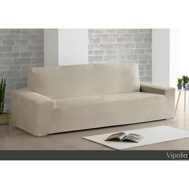 

Vipalia - Funda de Sofa Bielastica Adaptable Terciopelo. Protector Cubre Sofa Velvet. Beige 3 Plazas (175-225cm)