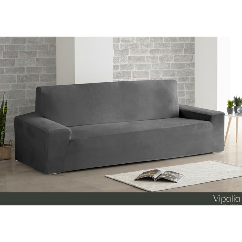 

Vipalia - Funda de Sofa Bielastica Adaptable Terciopelo. Protector Cubre Sofa Velvet. Gris 3 Plazas (175-225cm)