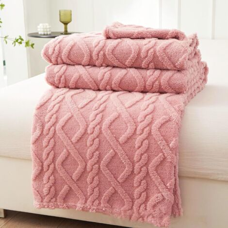 Funda de sofá de franela cálida, funda de punto retorcido 3D, funda de cama de suave microfibra polar, 150200CM, rosa.