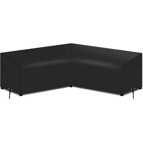Funda de sofá de jardín en forma de V, impermeable, resistente al viento, anti-UV, tela Oxford 420D, funda de sofá para exterior, 215 x 215 x 85 x 64/78 cm, color negro