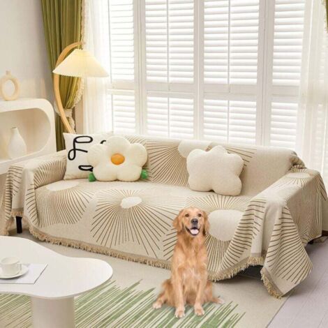 Funda de sofá sencilla de chenilla para perros y gatos (180 x 130 cm) - Caqui - Jacquard - Multiusos - Lavable - Funda para sofá de 2 plazas
