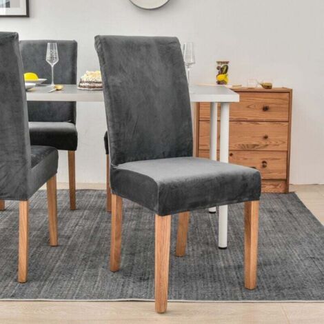 Funda de terciopelo grueso para silla de comedor, elástica, color gris oscuro, AAFGVC