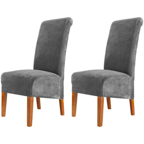 Funda de terciopelo para silla de comedor, con respaldo alto y elástico, lavable, extraíble, juego de 2 piezas, gris oscuro.