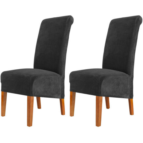 Funda de terciopelo para silla de comedor, funda elástica para respaldo alto, lavable, extraíble, juego de 2 piezas, color negro.