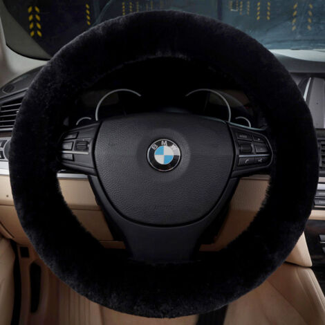 Funda de volante de lana, protector de volante 100 % lana, funda para volante de coche, accesorios de invierno para coche, funda para volante, calentador de volante de invierno, color negro