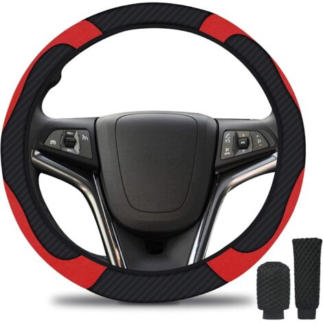 Funda de Volante para Coche, Cubierta de Volante de Cuero Microfibra, 37-39cm Diámetro Funda Volante Coche y Antideslizante, Fundas Volante con Funda Empuñadura de Cambio/Empuñadura del Freno