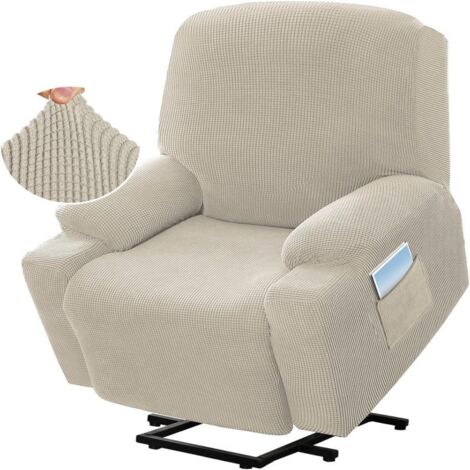 Funda elástica de alta elasticidad para sillón reclinable con bolsillo lateral, tejido jacquard suave para sillones reclinables eléctricos estándar (color fósil).